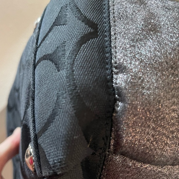 Black and silver Coach signature tote bag/diaper bag with...